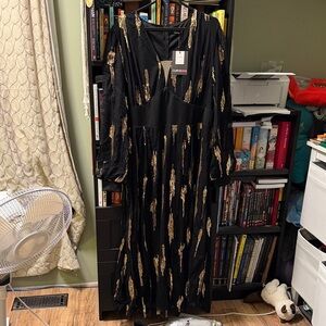 Curveins Long Sleeve Black and Gold Dress